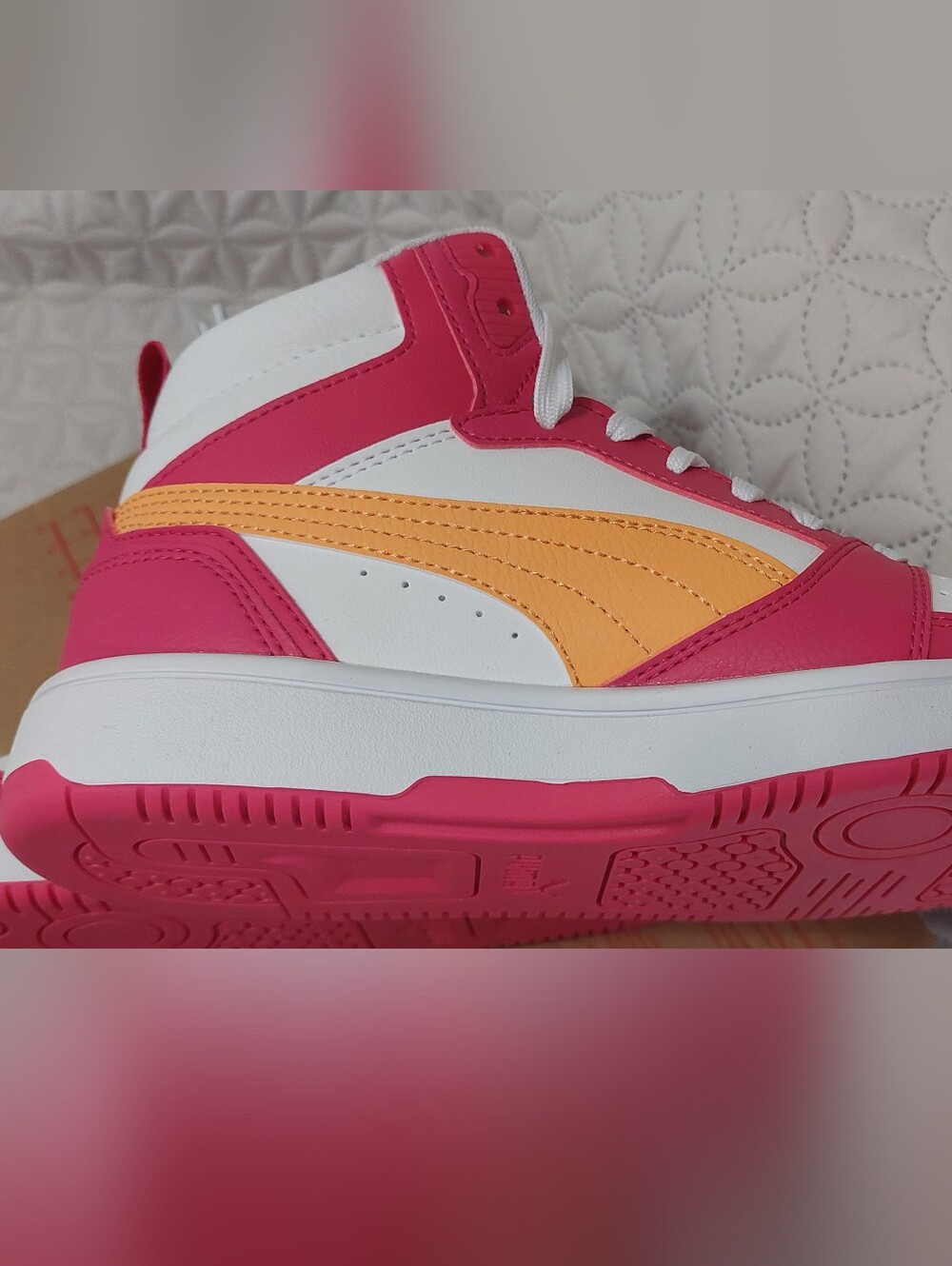 Puma Low-Top Sneakers in White and Pink with Yellow Accent - Picture 7 of 9